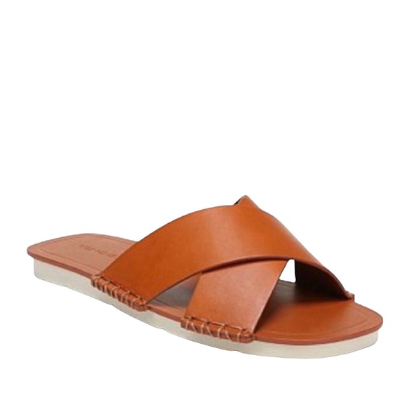 Vince Shoes - Vince Nico Leather Cross Strap Slide Flat Sandals, Size 11